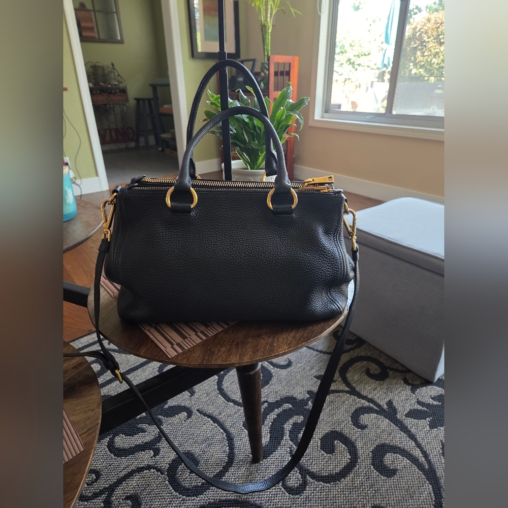 PRADA Black Textured Leather Satchel With Adjustable strap - Picture 8 of 11